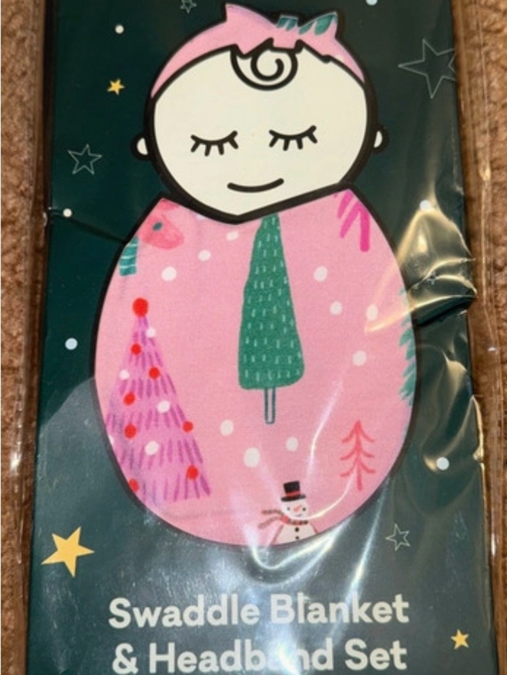 Little Sleepies Pink Swaddle Blanket & Headband Set - Green Tree Print